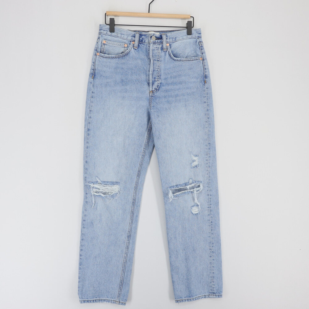 Denim Forum Bonet Jeans Womens 27 Blue High Rise Distressed Loose Button Fly